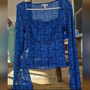 Blue Sheer Long Sleeve Top